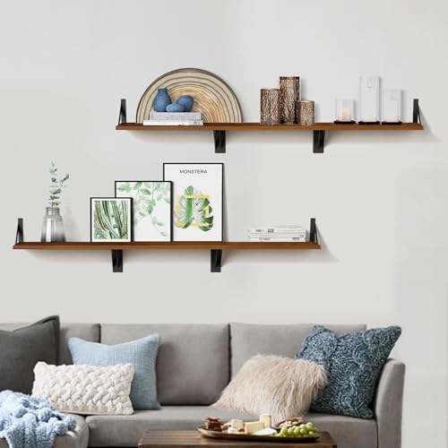 Forbena Walnut Brown Wall Bookshelf for Bedroom, Wooden Floating Book Shelves for Office, Small Wall Shelving Unit for Living Room Nursery Kitchen Bathroom Kids Room (Walnut Color) - Image 5