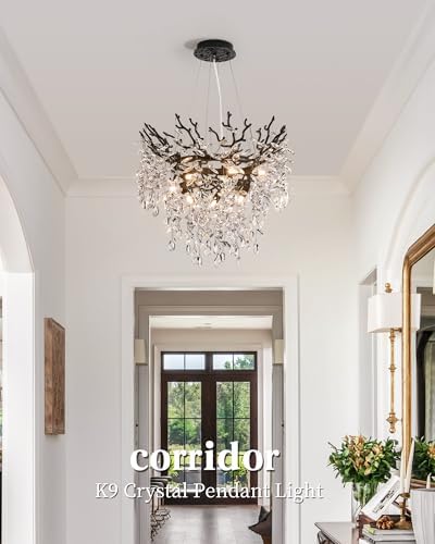 Modern Crystal Chandelier for Dining Room, 23.62" Black Tree Branch Chandeliers, 8-Light Luxury K9 Crystal Round Chandeliers for Kitchen Island Living Room - Image 4
