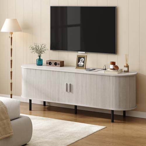 ONBRILL 63" TV Stand with Power Outlet & Storage for TVs 60", Natural White - Image 7