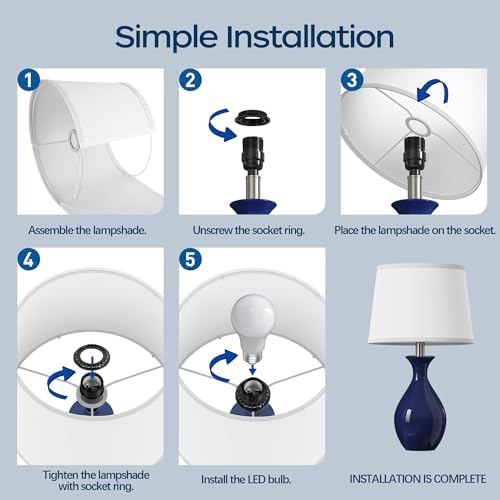 PARTPHONER Table Lamp Set of 2, Modern Ceramic Bedside Lamps for Night Stands, Classic Small Lamp Nightstand Lamp for Bedroom Living Room Desk End Table Rocker Navy Blue - Image 7