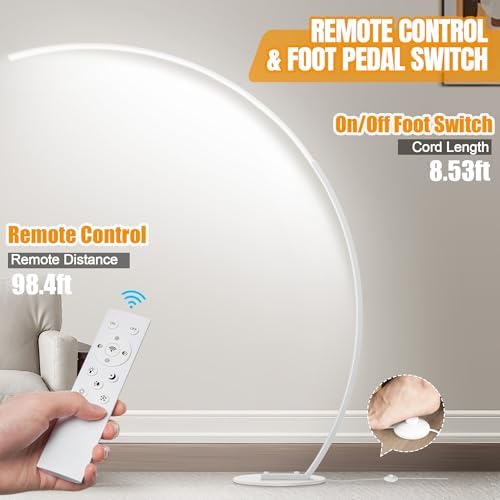2000LM Ultra-Wide Coverage LED Lamps for Living Room with 3 Color Temperatures, White Dimmable Arc Floor Lamps, Modern Standing Tall Lamp with Remote Control Reading Floor Lamp for Bedroom Office - Image 6