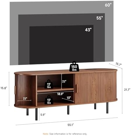 ComfyCorner 55" Mid Century Modern TV Stand with Sliding Doors for 60" TV - Image 2