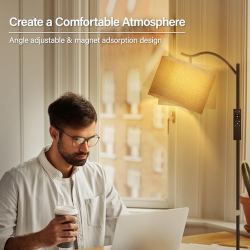BoostArea Floor Lamp for Living Room,Arc Floor Lamp with Remote Control,Stepless Dimmable Brightness & Colors Temperature 2700k-6500k,Modern Standing Lamp for Bedroom Study Room Office,Jute - Image 3