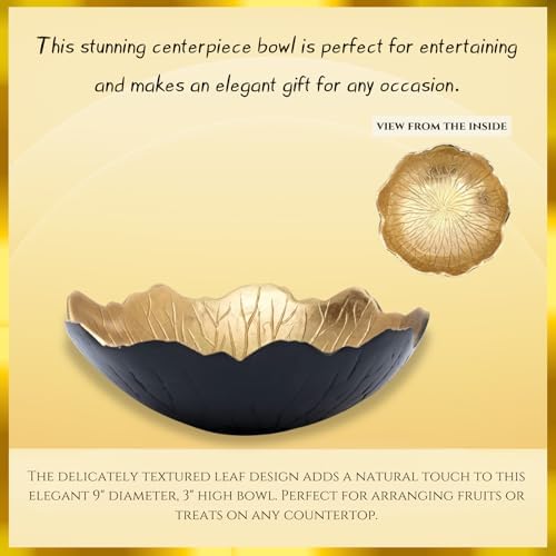 Leaf Bowl for Serving Fruits, Appetizers - Black & Gold - Elegant Home Decor Centerpiece Serveware Charcuterie Catchall Vanity Dish For Entertaining, Wedding 9" D 3" H - Image 3