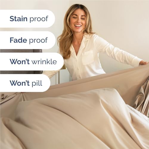 Full Size 4 Piece Sheet Set - Comfy Breathable & Cooling Sheets - Cream - Image 5