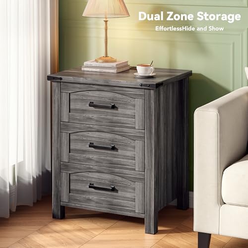 Decofy Farmhouse Nightstand Set of 2 with Charging Station, 3 Drawers - Image 6