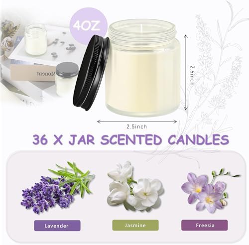 ACITHGL 36 Pcs 4oz Mini Mason Jar Candles Small Scented Candles Bulk Aromatherapy Ideal Souvenir Favors for Wedding Birthday Party (Freesia, Lavender, Jasmine, Black) - Image 2