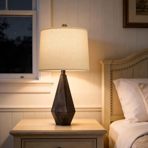 PoKat 23.5'' Table Lamps Set of 2 for Bedroom, Farmhouse Nightstand Lamps for Living Room, Rustic Bedside Lamps with Linen Lampshade for Side Table Office Hallway Entryway Dark Wood-Like (Brown) - Image 7