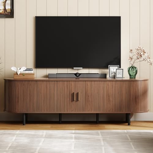 ONBRILL 70.8" TV Stand with Power Outlet & Storage for TVs up to 75” Walnut by ONBRILL
