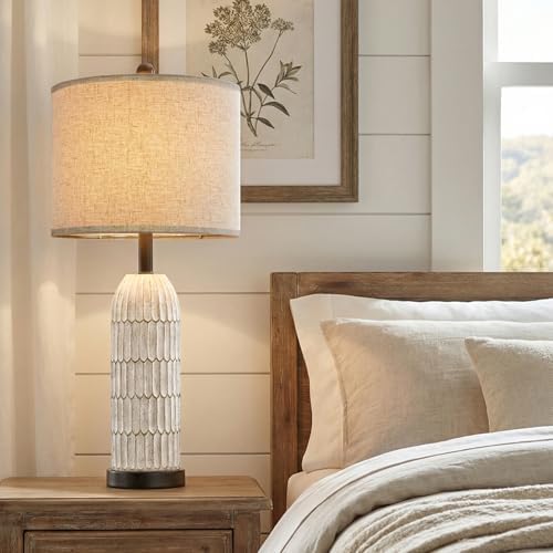 OYEARS 26.5" Bedside Table Lamps Set of 2, Farmhouse Table Lamp with USB A+C Charging Ports,Vintage Nightstand Lamp for Bedrooms and Living Rooms, Retro Resin End Table Lamp with Linen Shade,Black - Image 5
