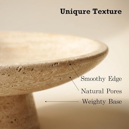 Travertine Fruit Bowl for Kitchen Counter, 10.2" Large Decorative Pedestal Stone Bowl, Natural Marble Centerpiece Bowl for Dining Table, Modern Organic Kitchen & Home Decor - Image 4