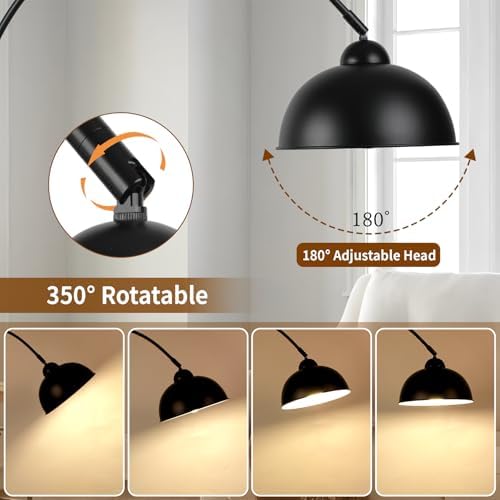 Modern Arc Floor Lamp with Remote Control 12W Stepless Dimmable Arched Standing Lamp,Adjustable Metal Hanging Shade,Tall Over the Couch Pole Light for Living Room, Bedroom, Office (Black) - Image 4