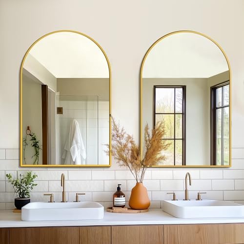 FICTOR 2 Pack 24" x 36" Arched Bathroom Vanity Mirror for Over Sink, Gold by FICTOR