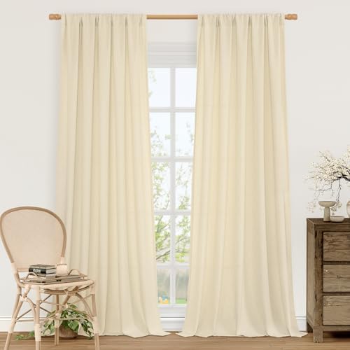 LAMIT Beige Semi Sheer Linen Curtains 84 inches for Living Room 2 Panels by LAMIT