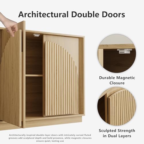 win2win 65" Sideboard Buffet Cabinet with Storage, Modular Credenza, Oak - Image 5