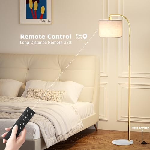 Ambimall Arc Floor Lamp with Remote and Stepless Dimmable Bulb, Colors Temperature & Brightness Adjustable, Gold Pole & Marble Base - Image 3