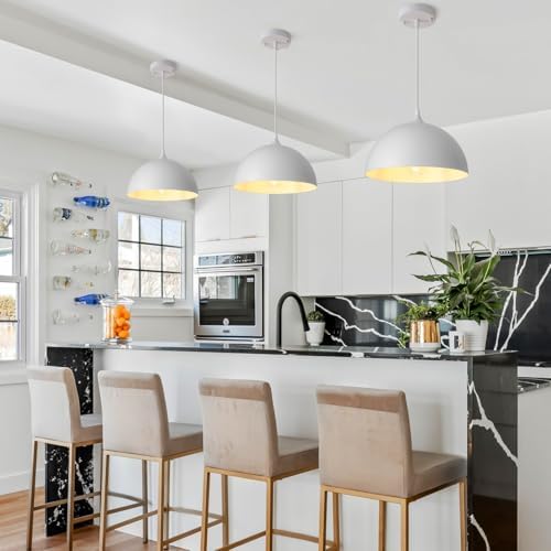 White Pendant Light 3 Pack,11.8 Inch Industrial Pendant Lights Adjustable Height, Farmhouse Pendant Lighting for Kitchen Island for Dining Room, Bedroom, Barn - Image 4