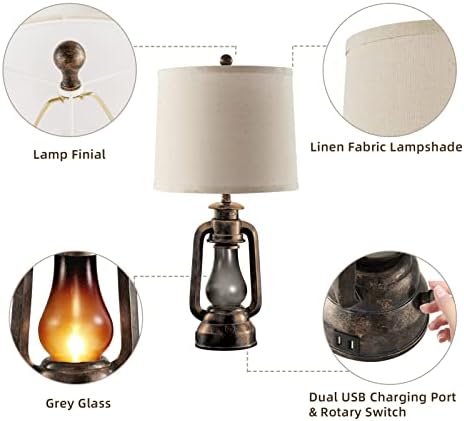 Farmhouse Lantern Table Lamps for Living Room Set of 2 with USB C+A - Image 6