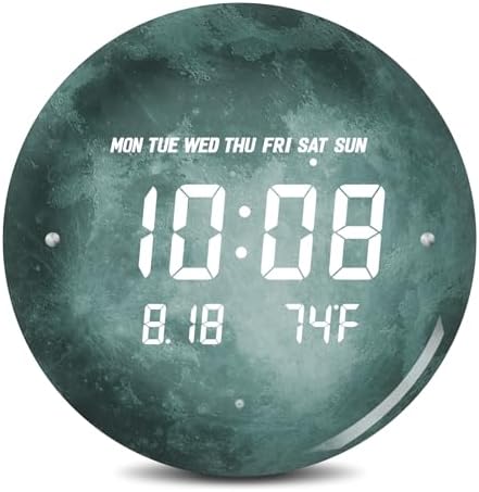 Digital LED Wall Clock for Home & Office, Moon, 12'' by SCOAGE