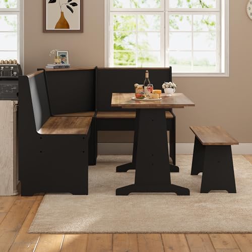 AMERLIFE 3-Piece Breakfast Nook Dining Set with Storage, Black Oak by AMERLIFE