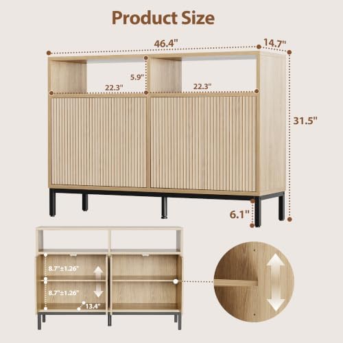 Mericonia Sideboard Buffet Cabinet Storage, Modern Wood Console Fluted Credenza - Image 2