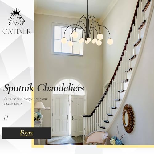 CATINER Modern 52" 12-Light Black Sputnik Chandelier with Milk Glass Globe - Image 6
