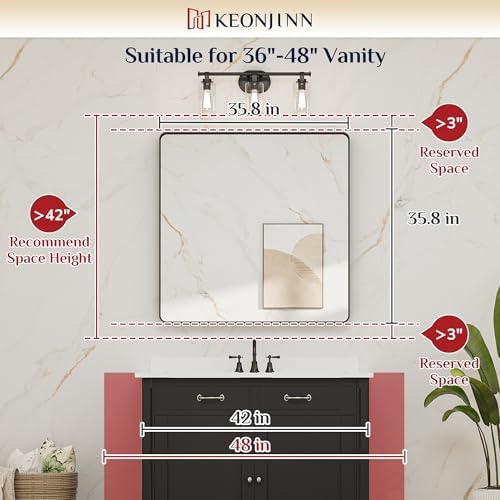Keonjinn 36 x 36 Inch Black Bathroom Mirrors for Over Sink, Tempered Glass - Image 6