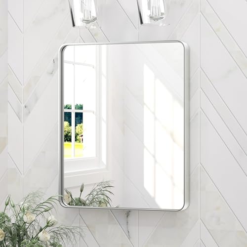 Keonjinn 16 x 20 Inch Brushed Nickel Bathroom Mirror, Tempered Glass by Keonjinn