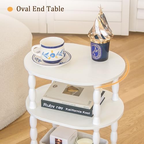 MaxSmeo White Side Table, 3-Tier Small Oval End Table, Modern Night Stand Wood Accent Table for Living Room, Bedroom, White - Image 5