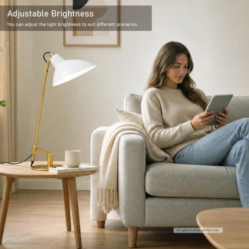 Desk Lamp Modern Industrial 100% Metal Adjustable Table Lamp 24", Natural Light (4000K) with Dimmer, Ideal for Office Bedroom Study Room Living Room Nightstand Bedside Lamps White+Brass - Image 4