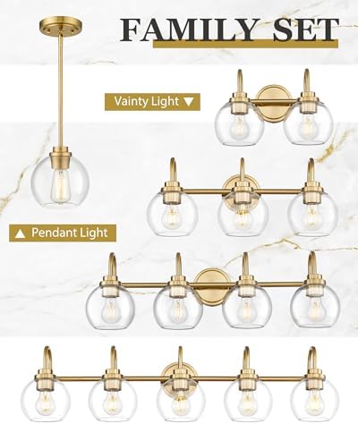 3-Pack Pendant Lights Kitchen Island, Gold Hanging Lights Fixtures with Clear Glass Globe Shade, Brass Kitchen Island Lighting for Dining Room, AD-22280-1P3-GD - Image 6