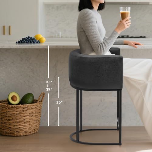 Counter Height Bar Stools for Kitchen Island, Modern Counter Stools for Dining Room, 24 Inch Seat Height Barstools with Metal Legs, Faux Leather Bar Stool with Back Footrest, Black - Image 6