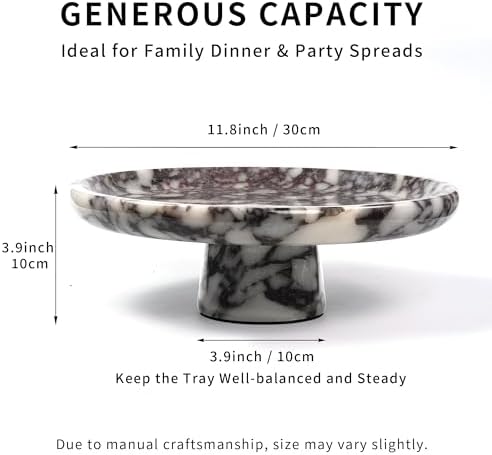 Marble Fruit Bowl for Kitchen - 11.8" Decorative Stone Pedestal Bowls for Home Decor, Footed Fruits Holder For Dining Table Counter Organization - Image 2