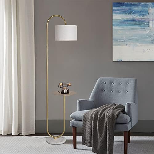 Hsyile KU300271 Arc Floor Lamp with Hanging Drum Shade for Living Room-Marble Base Modern Tall Stand Up Light with Table, Contemporary Over The Couch Gold Lamp Standing Lamps for Bedroom Office - Image 4