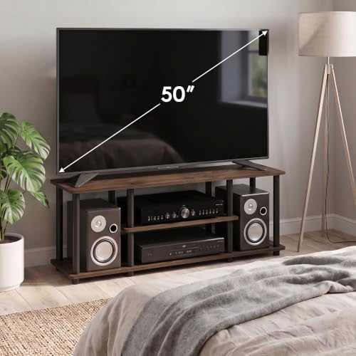Furinno Turn-N-Tube No Tools 3D 3-Tier Entertainment TV Stand up to 50 inch TV, Round Tubes, Columbia Walnut/Black - Image 2