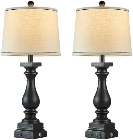 28" Tall Farmhouse Table Lamps Set of 2 with USB C+A Ports and AC Outlet, 3 Way Touch Control Rustic Bedside Lamp for Bedroom, Black Vintage Nightstand Lamp for Living Room Office - Image 7