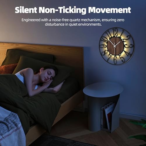 20 Inch Large Metal Wall Clock with Voice and Light Sensor Night Light, Glow in The Dark Non-Ticking Silent Battery Operated Decorative Oversized Wall Clock for Bedroom Living Room Decor - Image 4