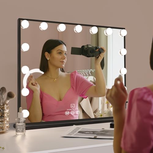 FENCHILIN Vanity Mirror with Lights 22.8''x 18.1'', Hollywood Lighted Mirror with Dimmer Bulbs, Vanity Makeup Mirror Smart Touch Control, Tabletop, Black - Image 6