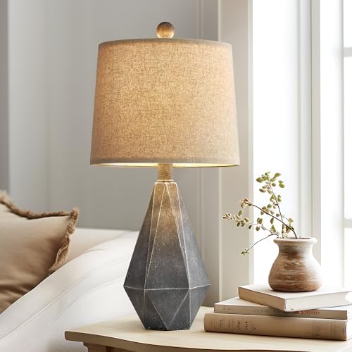PoKat 20.25" Rustic Farmhouse Table Lamp Sets of 2 for Living Room Bedroom Deep Grey Contemporary Classic Bedside Nightstand Lamp with White Fabric Shade, Suitable for Small Place - Image 6
