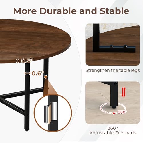FAMIDGE Coffee Table, 23.6" Round Coffee Table, Walnut Living Room Tables - Image 7