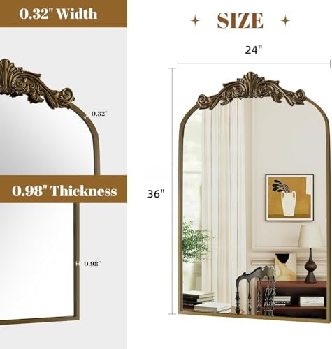 Dewfig Vintage Arched Wall Mirror, 36"x24" Antique Bronze Bathroom Mirror - Image 2