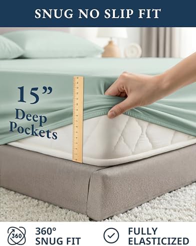 LANE LINEN Full Sheet Set 100% Organic Cotton Percale Cooling - Cool Blue - Image 7