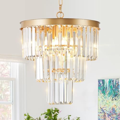 CATINER 16" Modern Crystal Chandeliers,6 Lights Gold Round Light Fixture by CATINER