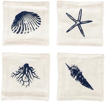 Coastal Cloth Coasters for Drinks, White Base Big Shell, 4PCS by Unknown