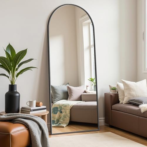 DMWOODFL 58"x18" Arched Full Length Mirror - Wall/Floor Mounted with Stand, Shatter-Proof Glass & Aluminum Frame, Large Body Mirror for Bedroom, Living Room, Entryway or Cloakroom, Black - Image 5