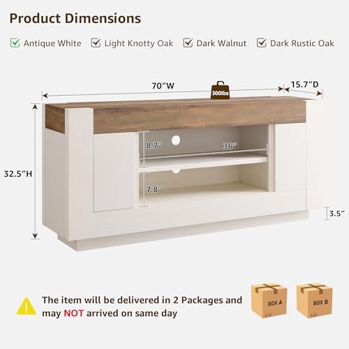 OKD 70" TV Stand for 80" TV, Thick Block Media Console, Antique White - Image 2