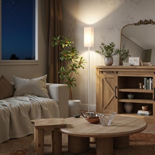 Floor Lamp, Pole Lamp with Foot Switch, Modern Standing Lamp Shade, Minimalist Freestanding Lamp (Bulb Not Included), for Living Room, Bedroom Office ETL Listed, White and Beige WE07LD05 - Image 2