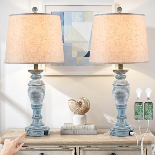 Farmhouse Table Lamps for Living Room, Touch Control, Set of 2 by Ireliare