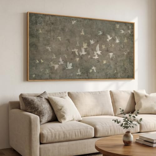 Extra Large Framed Vintage Neutral Birds Wall Art for Living Room, 60x30 In by MXART
