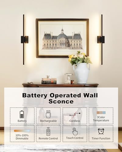 Rayogale Black Battery Operated Wall Sconce with Remote Control 40 Inch - Image 3